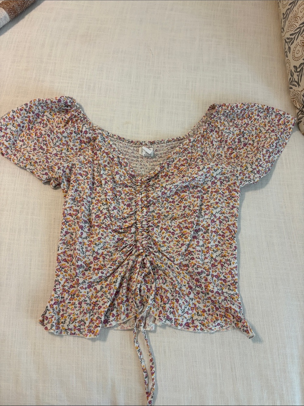 Floral Ruched Front Short Sleeve Top - Multicolor